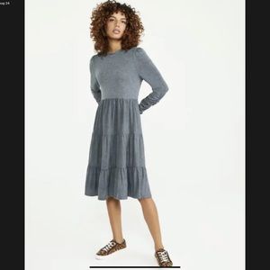Ann Taylor Petite Tiered Mock Neck Fit & Flare Dress Heathered Gray‎